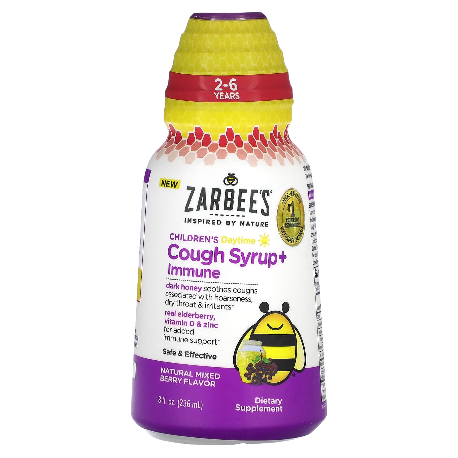 Zarbee’s 데이타임 <b>코프 시럽</b> 이뮨 내추럴 믹스드 베리 236ml 8 fl oz