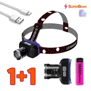 1+1 10000루멘 충전식 LED 괴물밝기 헤드랜턴 캠핑 등산 헤드램프