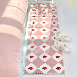 달떵 딸기우유 체커보드 긴 러그 침실 주방 매트 160x80cm
