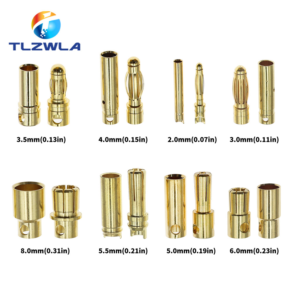 RC 배터리 금도금 암수 2MM 불릿 4M 3MM 하이 퀄리티 바나나 5MM 커넥터 플러그 1<b>Pair</b> <b>Male</b> and Female 2.0mm