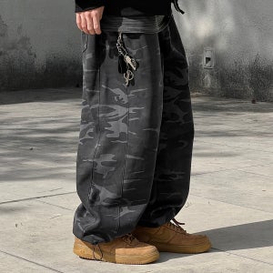 카모 와이드 스트링 스웻팬츠 1C 남자 밴딩 밀리터리 스트릿 조거팬츠 츄리닝 카모바지
