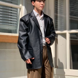 크로우 레더 블레이저 자켓