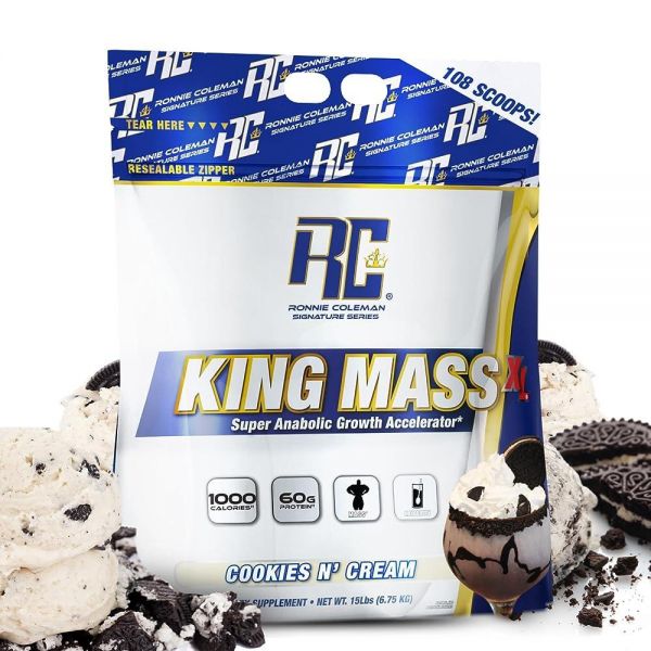 <b>Ronnie Coleman</b> Signature Series King Mass XL Gainer 단백질 파우더, 머슬 게이너, 60g, <b>탄수화물</b> 180g, 1,000+ 15 Pound