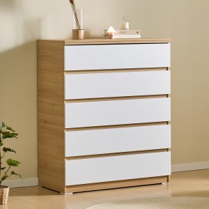 로쏘 에버와이드 대용량 서랍장 1000x500x1220mm, 5단, 오크화이트