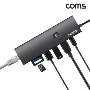 컴스 PT112 7 in 1 C타입 멀티허브 카드리더 기가랜 RJ45 + USB3.2 Gen2 + HDMI 4K + SD TF카드슬롯