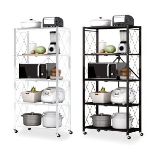 유씨엠 버니 접이식선반 폴딩선반 철제 원터치 715x340x1600mm, 5단, 화이트