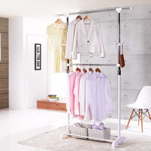 LB 이동식2단행거800호 이동 파이프 미니 선반 옷걸이 옷