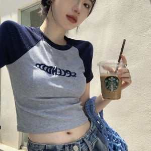 여성 골지 나그랑 데일리 크롭 반팔티 베이직 일상룩