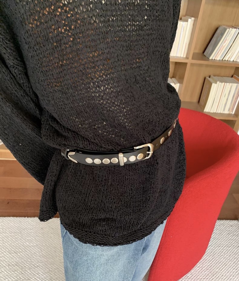 Stud leather belt / 블랙 스터드 레더 벨트