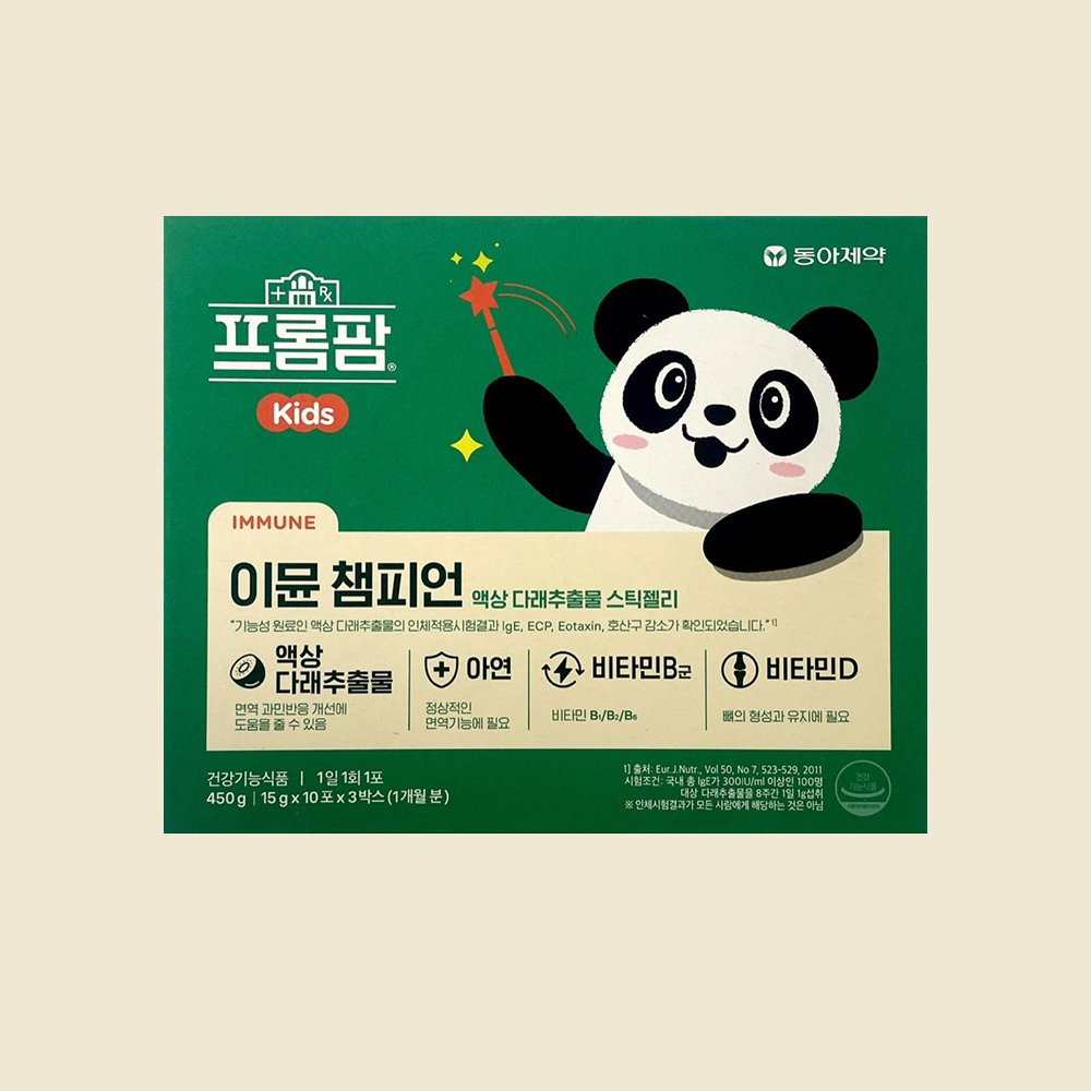동아제약 <b>프롬팜</b> 이뮨챔피언 키즈 스틱젤리 30포 1개월분 다래추출물 멀티비타민