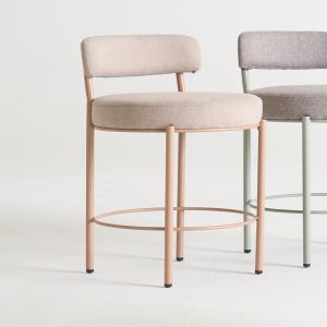 듀이 원형 등받이 화장대의자 패브릭 낮은 보조 스툴의자 핑크베이지