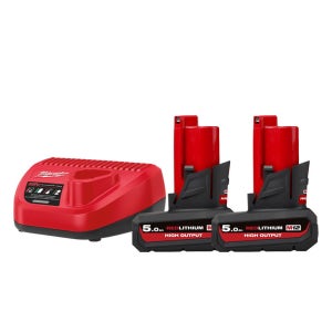 밀워키 12V 배터리 충전기세트 C12C + M12 HB5 고출력 5.0Ah 배터리 2개 세트