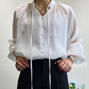 살안타 흰 블라우스 여름 긴팔 팔뚝커버 시스루 출근룩