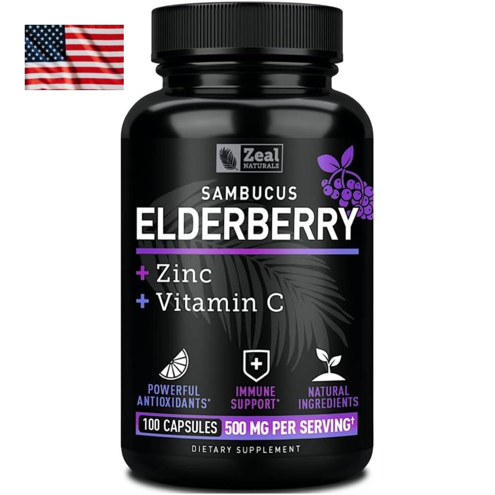 Zeal Naturals Elderberry 질 네추럴 엘더베리 아연 비타민C 100캡슐