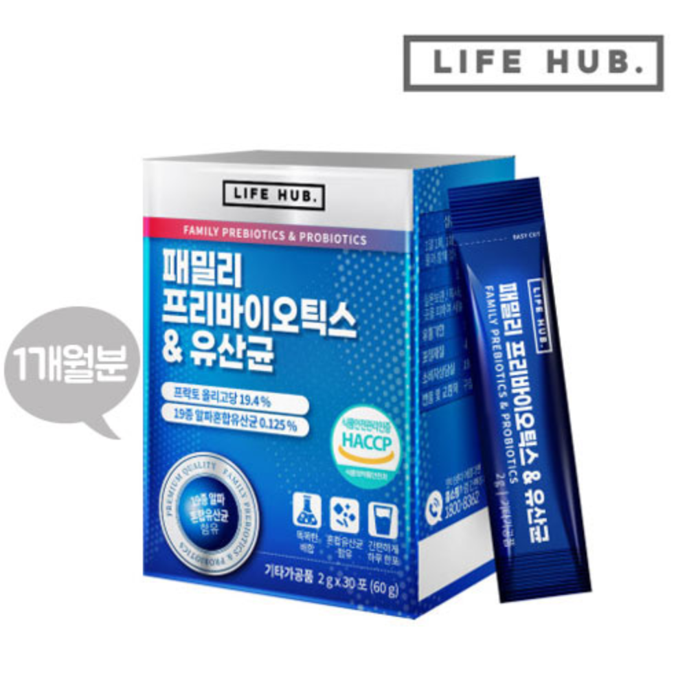 프리바이오틱스 유산균 <b>면역력</b> 소화 한달분 2gx30포 <b>라이프허브</b>