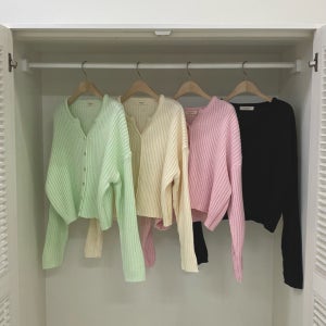 스트링치즈 아크릴 골지 니트 가디건