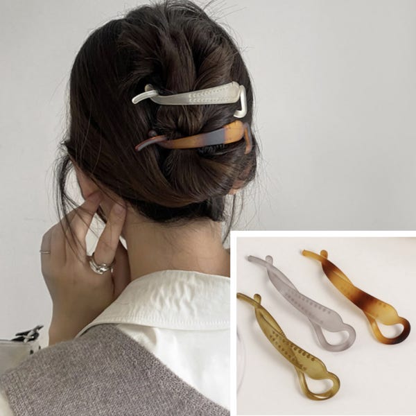 바나나핀 바나나 집게핀 헤어 올림머리핀 클립 비녀 반머리 납작 슬림 트위스트 반묶음 호피