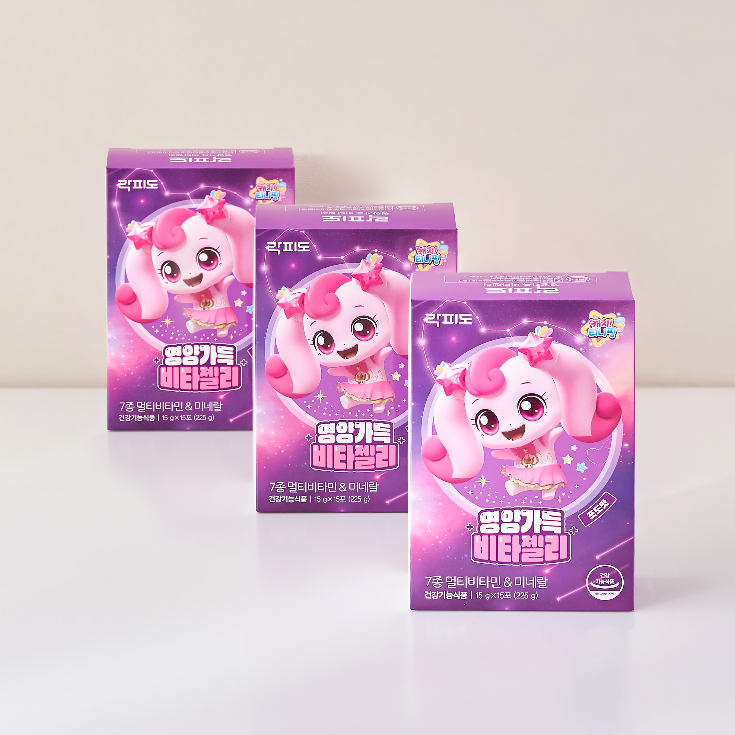 락피도 캐치티니핑 하츄핑 영양가득 비타젤리 / 7종 멀티비타민 &amp; <b>미네랄</b> 15포, 3개