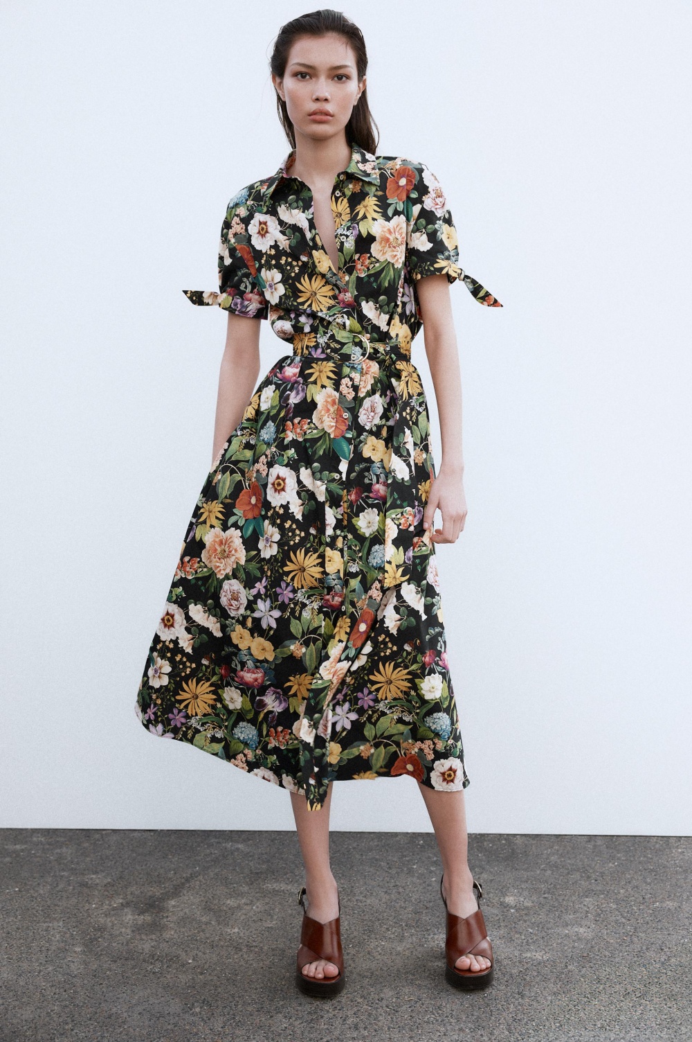 자라 공홈 플로럴 프린트 포플린 미디 원피스 FLORAL PRINT POPLIN MIDI DRESS 2944/216