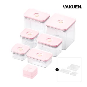[세트구성/채반증정] 바퀜 마하 진공밀폐용기 MUST 7종 세트(로제)