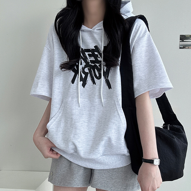 뉴욕페인팅 포인트 5부 팔라인 오버핏 후드 반팔티셔츠 대표 이미지