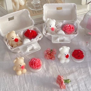 미니 곰돌이 화이트 카네이션 캔들 세트 티라이트 양초 답례품 어버이날 스승의날 감사선물