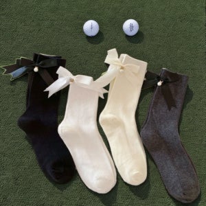 롤리 리본 골프양말 여성 무지 중목 양말