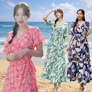 휴양지 여름 원피스 롱 오버랩 반팔 빅사이즈 바캉스룩