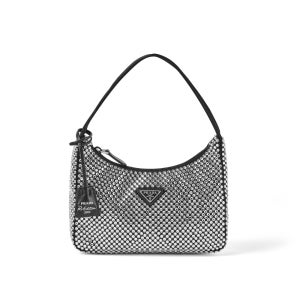 프라다 1BC515 2AWL F0T7O 크리스탈 새틴 트라이앵글 로고 미니 호보백 숄더백