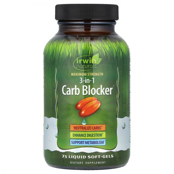 Irwin Naturals, Maximum Strength 3-In-1 Carb Blocker, 액상 소프트젤 75정 Naturals (<b>어윈 내추럴</b>스)