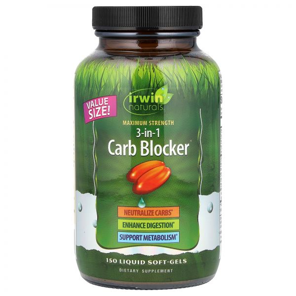Irwin Naturals, Maximum Strength 3-in-1 Carb Blocker, 액상 소프트젤 150정 Naturals (<b>어윈 내추럴</b>스)