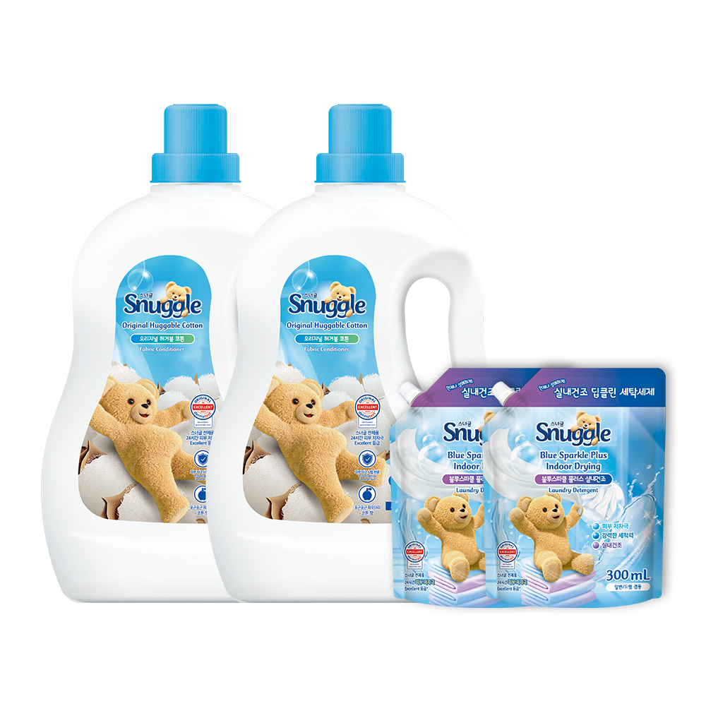 [라운지회원전용]스너글 섬유유연제 허거블 코튼 4L 2개+ 액체세제 300ML 2개