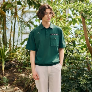 [챌린저] 남성 에어리 쿨 블루종 카라 반팔 우븐탑 다크그린