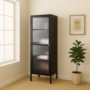 미라지가구 Bronco 브롱코 1600 블랙 유리 그릇장 거실 수납장 진열장 홈카페장