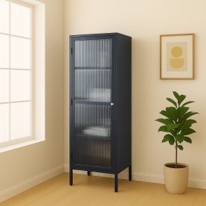 미라지가구 Bronco 브롱코 1600 블루 유리 그릇장 거실 수납장 진열장 홈카페장