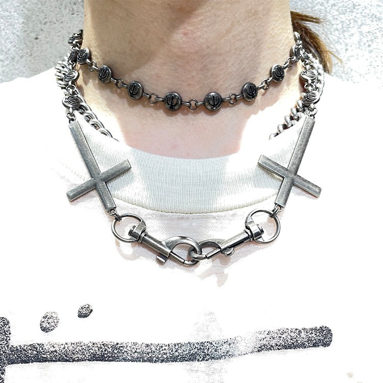TBR ERD 펑키 체인 목걸이 메탈 실버 블랙