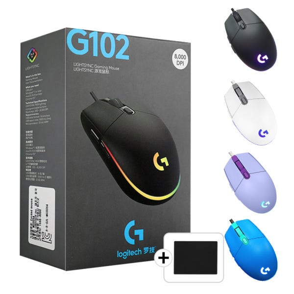 로지텍 G102 2세대 LIGHTSYNC 로지텍 유선 마우스 g102 마우스 병행+패드