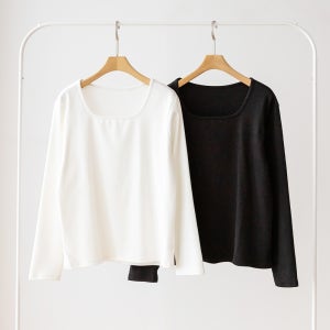 여성 빅사이즈 사각 스퀘어넥 스판 무지 긴팔 티셔츠 L XL