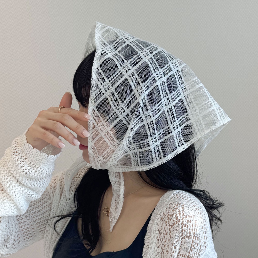 플라워 꽃 메쉬 망사 레이스 헤어 커치프 봄 여름 삼각 보넷 두건 2color 상세 이미지 5