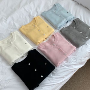 봄 가디건 파스텔 은장 라운드 숏 니트 가디건 여성