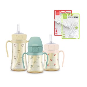 (세트) 그로미미 PPSU 어린이집빨대컵 원터치 아기물병 빨대리필 200ml 300ml (돗꼼/올리브/체리쉬 택 1)