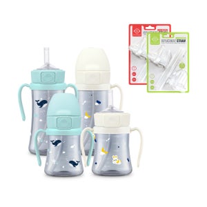 (세트) 그로미미 PPSU 어린이집빨대컵 원터치 아기물병 빨대리필 200ml 300ml (아기고래/버니버스 택 1)
