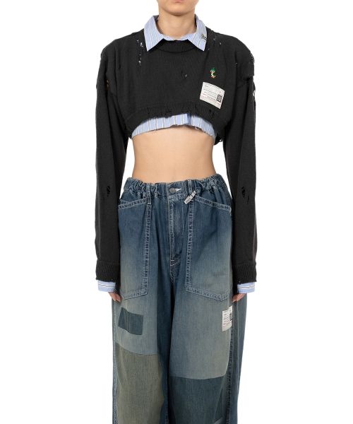 메종 미하라야스히로 우먼 25SS 셔츠 레이어드 크롭 니트 스웨터 2컬러 Maison MIHARA YASUHIRO Shirt Layered Crop Knit Sweater