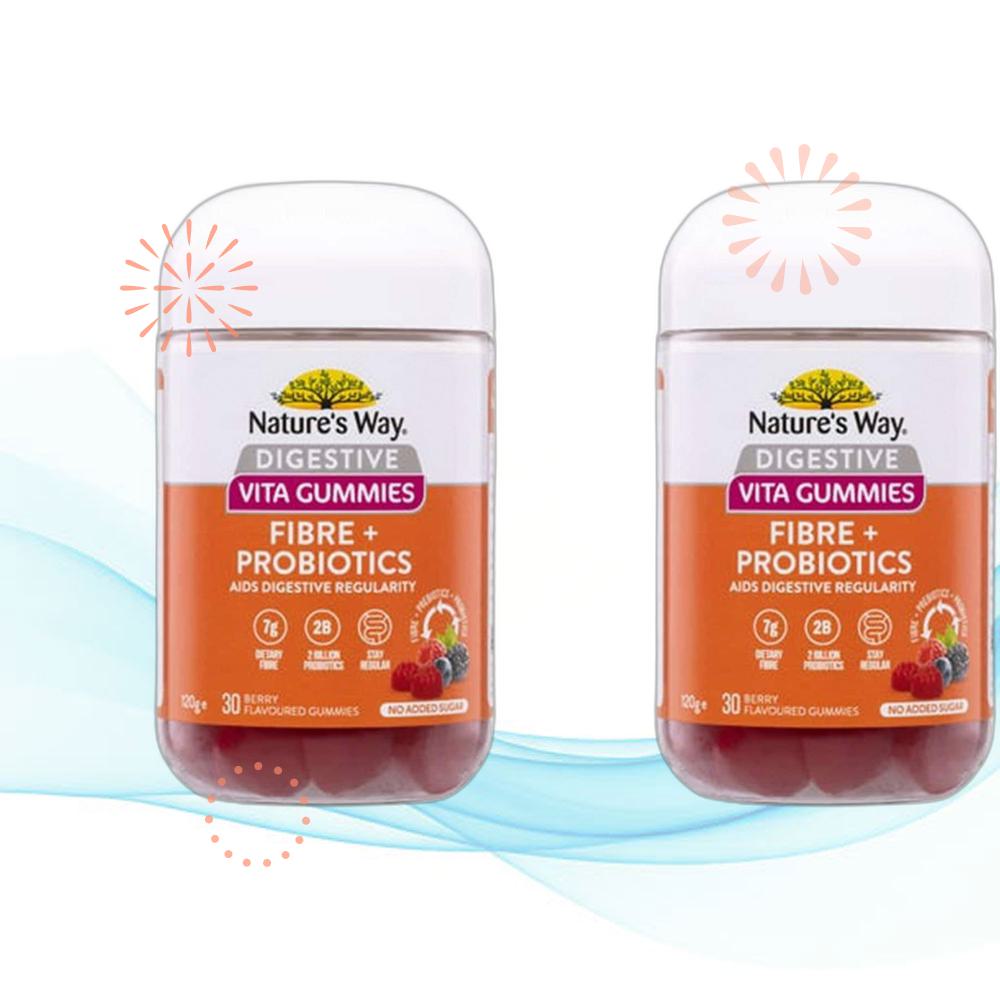 Natures Way <b>네이쳐스 웨이 장</b> 건강 네이처스 성인용 비타 구미 화이버 + 프로바이오틱스 30 팩 M7 2개