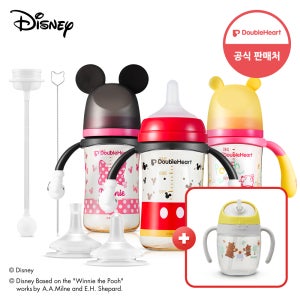 더블하트 PPSU 디즈니 젖병&빨대컵 240ml 3종세트(미키+미니+푸) +추빨대 1단계 2단계 +빨대꼭지 세트(+코롱빨대컵)