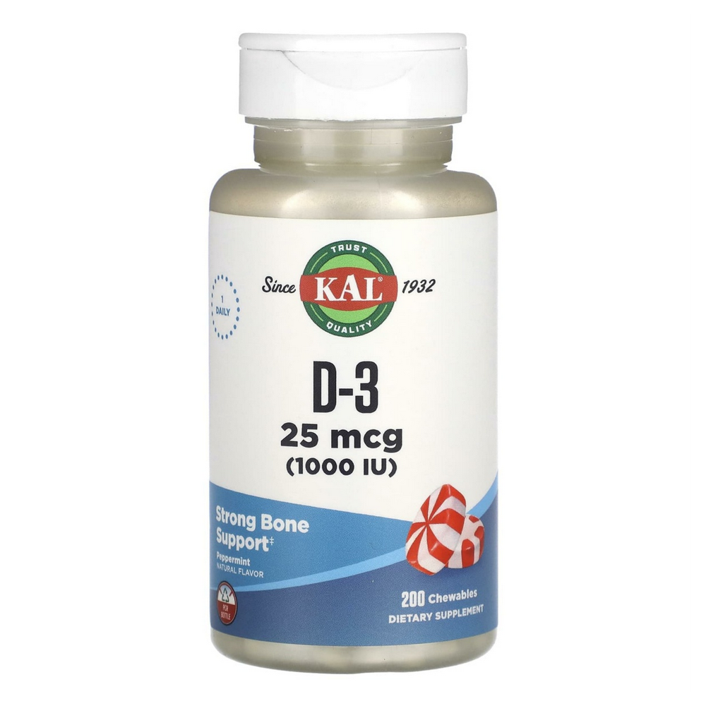 KAL 칼 D3 페퍼민트 25mcg 1000 IU 200<b>츄어블타블렛</b>