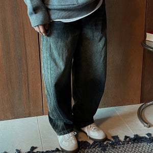 28-33 바이모노 사이드라인 루즈핏 데님 팬츠 남자 빅사이즈 청 바지 워싱 트랙 하의