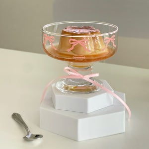 핑크 리본 요거트볼 리본 데코 시리얼 디저트 귀여운 유리볼 아이스크림 잔 생일 선물