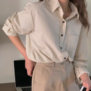브릭 여성 스트라이프 베이직 면 셔츠 남방