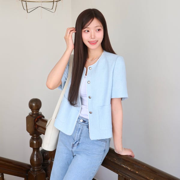 [N배송] 로엠 올데이 칼라리스 트위드 반팔 자켓 RMJKG25R99